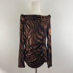 Bali Vintage 90s Brown Metallic Copper Swirl Ruched Stretchy Long Sleeve Top Photo 1
