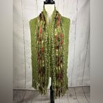 NWT Noelle Scarf Boucle Fuzzy Fringe Green with Multicolored Details Wool Blend Photo 1
