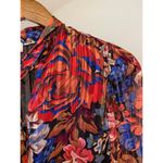 SundayUp Long Sleeve Dress Metallic Stripe Floral Front Tie Pussybow EUC Red Size L Photo 11