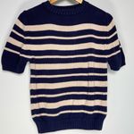 Lands' End  Vintage Short Sleeve Sweater Cream Navy Nautical Coastal Grandma Knit Photo 0