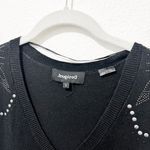 Desigual [] Black Floral Rhinestone Vancouver V-Neck Sweater Relaxed Fit Sz Small Photo 9