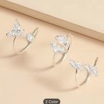 Zirconia Inlaid Butterfly Ring Set Silver Plated Moon Lightning Lady Ring Set Photo 3