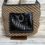 Brighton VTG Purse Janie Shoulder Bag Brown Black Patent Leather Woven Straw Y2k Photo 3
