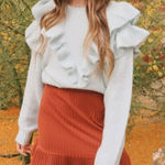 Lost + Wander Stay Humble Sweater Exaggerated Ruffle Baby Blue M / L NWT Photo 0