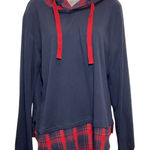 DJT Red Plaid Navy Blue Hoodie Layered Look Women XL Christmas Grunge X Photo 0