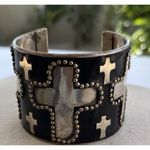 Vintage Silver Cuff Bracelet Cross Religious Handmade Sz 7 Photo 5