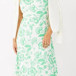 Draper James RSVP Ruffle Neck Midi Dress Green Floral Linen Blend NWT Sz 10 Photo 0