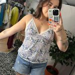 Jessica Simpson Y2K Floral V-Neck Cami Top Blue White Size Medium Photo 3