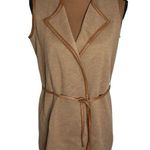 J. McLaughlin tan leather tipped Italian extra fine merino wool sweater vest XS Photo 0