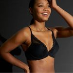 Natori  730023 Feathers Contour Plunge T Shirt Bra 38C Black Mesh Overlay Lace Photo 0