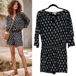 Garnet Hill  Remi Draped Romper‎ Black Diamond Print Bohemian Size XS Photo 1