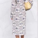 PINKO White Blue Panther Print Long Sleeve Midi Dress Size 8 Photo 3