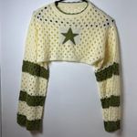 Women’s Cream and Green Star Cropped Sweater Size small Photo 5