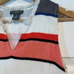 Chelsea & Theodore Woven Striped Fringe Trim Shift Dress 100% Cotton Size SP Blue Photo 6