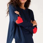 Mersea Navy Blue Amour Sweater O/S One Size Elbow Heart Patch Oversized Relaxed Size M Photo 0
