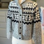 Evan Picone Sweater Silk Acrylic Cotton Angora Black White Cardigan Nordic Small Photo 3