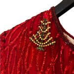 Laurence Kazar 80’s Red Silk Sequins Beaded Short Sleeve Evening Gown Sz 14 Photo 2