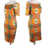 Love j Dress M Retro Orange Geometric Print Off Shoulders Short Sleeves Photo 2
