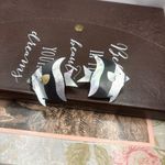 Vintage 80s Mother of Pearl Fish Earrings Black Photo 2