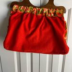 Vintage Velour 70s Wood Handle Handbag New Red Photo 2