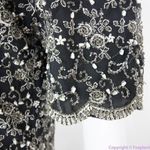 Laurence Kazar  vintage black‎ maxi dress with clear bead and white pearl, L Photo 8