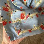 Victoria's Secret Cute Novelty bird floral blue striped silk viscose button down night shi…​​ Photo 3
