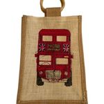 London Double Decker Bus Burlap Mini Bag in Beige Brown Photo 0