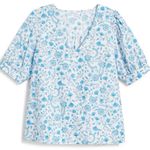 Draper James  White Blue Floral Puff Sleeve‎ Peasant Top Photo 0