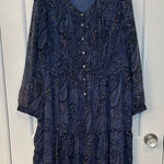 Lucky Brand  Navy Paisley Long Sleeve Dress size L EUC Photo 0