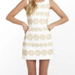 Lilly Pulitzer White Gold Floral Lace Overlay Sleeveless Sheath Dress Size 2 Photo 0