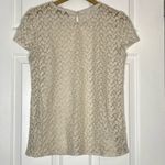 Loft Floral Lace Mesh Shirt Embroidered Flowers Cream White Short Sleeve Top Photo 4