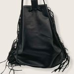 Victoria's Secret Black Fringe Vegan Large Cinch Knapsack Bag Backpack Photo 1