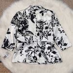Alex Evenings Women's White Black Floral Bow Shawl Collar Satin Blouse Size SP Photo 3