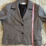 Vintage Harvé Benard Blazer L Herringbone Faux Leather Trim 90s Y2K Brown Size L Photo 7