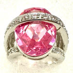 Pink CZ Cocktail Ring 925 Sterling Silver Photo 0