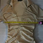 Pretty Little Thing Stone Textured V-Neck Ruched Long Sleeve Top 4 Bodycon Casual Photo 4