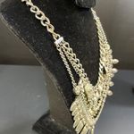 Vintage Women's Silvertone Bib Chain 3 layers Coin & Fringed Necklace SKU 5276 Silver Photo 2