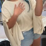 Cream Open Sleeve Cropped Spring Sweater White Size L Photo 3