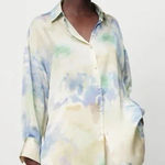 ZARA  Watercolor Satin Long Sleeves Button Up Oversized Blouse Pastel M Luxury Photo 0