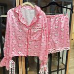 Amazon Coquette satin pajamas set bows hearts lace long sleeve shirt shorts silky top Photo 1