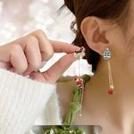 Santa Claus Threader Earrings Cute Retro‎ Asymmetrical Climbing Santa Claus Gold Photo 1