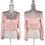 Leith  Blouse Crop Top Smocked Pink Smoke M New Photo 1