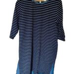 J.Jill Cotton Knit Striped Pullover Shift Dress Chambray Denim Hem Medium Photo 0