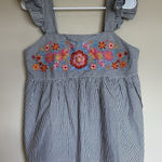 SAVANNA JANE Boutique Embroidered Floral Striped babydoll blouse Tank Small Blue Photo 0