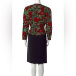Adele Simpson Vintage early 1980s  Black Floral Print Red & Green Sheath Dress 14 Photo 2