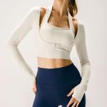 Berlook Beige Halter Long Sleeve Top White Photo 5