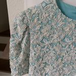 Vintage Richilene Beaded Pearls Pleated Lace Short Sleeve Dress Gown Blue White Photo 3