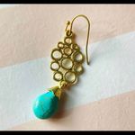 Gold tone faux turquoise fish hook earrings Photo 1