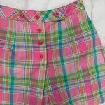 Vintage Womens Bobbie Brooks Plaid Shorts Size S Pink Green 70s High Waist Butto Photo 1