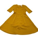London Times  Dress Womens Size 4 Mustard Yellow Textured Fit Flare Short Sleeve Photo 1